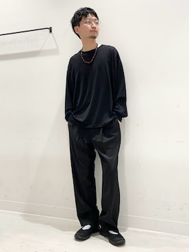 「URBAN RESEARCH（アーバンリサーチ）のnew basic　WASHABLE MERINO WOOL LONG-SLEEVE（Tシャツ/カットソー、ブルー系）」を使った、平田望夢さん（メンズ・172cm）の春コーディネート