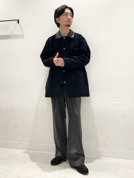 「URBAN RESEARCH DOORS（アーバンリサーチドアーズ）のインディゴモール ミドルワークジャケット（カバーオール、ブルー系）」を使った、平田望夢さん（メンズ・172cm）の秋コーディネート