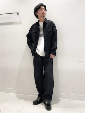 「URBAN RESEARCH（アーバンリサーチ）の『別注』BROOKS BROTHERS×URBAN RESEARCH　SAFARI SHIRTS LONG-SLEEVE（シャツ/ブラウス、ブラック系）」を使った、平田望夢さん（メンズ・172cm）の夏コーディネート