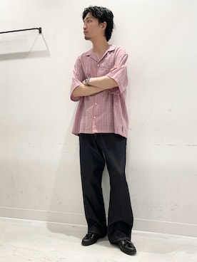 「URBAN RESEARCH（アーバンリサーチ）のMINI PLAID SHIRTS（シャツ/ブラウス、オレンジ系）」を使った、平田望夢さん（メンズ・172cm）の夏コーディネート