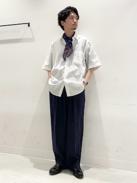 「URBAN RESEARCH DOORS（アーバンリサーチドアーズ）のSupima Cotton Regular SHIRTS（シャツ/ブラウス、ホワイト系）」を使った、平田望夢さん（メンズ・172cm）の夏コーディネート