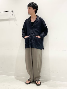「URBAN RESEARCH DOORS（アーバンリサーチドアーズ）のRA/LYO Sheer Shirts Jacket（その他アウター、ブルー系）」を使った、平田望夢さん（メンズ・172cm）の夏コーディネート