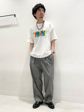 「URBAN RESEARCH（アーバンリサーチ）のLOTTO　K.TERADA MANAGERS T-SHIRTS 1（Tシャツ/カットソー、ホワイト系）」を使った、平田望夢さん（メンズ・172cm）の夏コーディネート