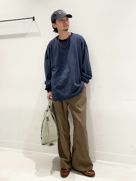 「アイテム（トートバッグ）」を使った、平田望夢さん（メンズ・172cm）の夏コーディネート