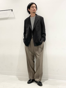 「URBAN RESEARCH DOORS（アーバンリサーチドアーズ）のLIFE STYLE TAILOR　TRABESTストライプダブルジャケット（その他アウター、ブラック系）」を使った、平田望夢さん（メンズ・172cm）の春コーディネート