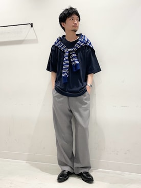 「URBAN RESEARCH DOORS（アーバンリサーチドアーズ）のTOMPKINS ヘンリーネック ショートスリーブ Tシャツ（Tシャツ/カットソー、ブルー系）」を使った、平田望夢さん（メンズ・172cm）の春コーディネート