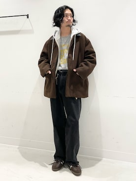 「アイテム（カバーオール）」を使った、平田望夢さん（メンズ・172cm）の冬コーディネート