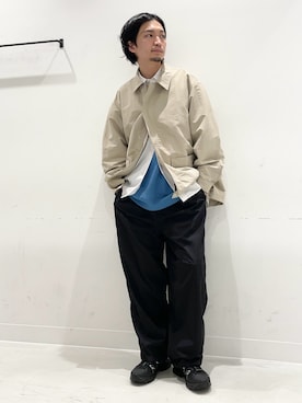 「URBAN RESEARCH DOORS（アーバンリサーチドアーズ）の『別注』Snow Peak Apparel×DOORS　NYLON WASHER JACKET（テーラードジャケット、ベージュ系）」を使った、平田望夢さん（メンズ・172cm）の春コーディネート