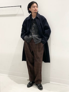 「アイテム（ステンカラーコート）」を使った、平田望夢さん（メンズ・172cm）の秋コーディネート