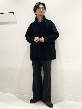 「URBAN RESEARCH DOORS（アーバンリサーチドアーズ）のCow Leather Chore Jacket（その他アウター、ブラック系）」を使った、平田望夢さん（メンズ・172cm）の秋コーディネート