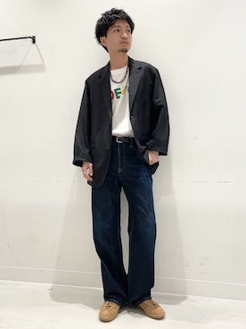 「URBAN RESEARCH（アーバンリサーチ）のnew basic　SILK LINEN SINGLE SHIRTS JACKET（その他アウター、ブラック系）」を使った、平田望夢さん（メンズ・172cm）の春コーディネート