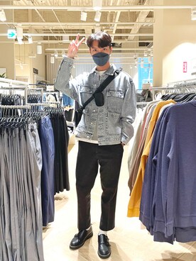 「H&M（エイチ・アンド・エム）のアイテム（デニムジャケット）」を使った、Weberさん（メンズ・175cm）の冬コーディネート