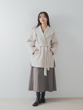 「URBAN RESEARCH ROSSO WOMEN(アーバンリサーチ ロッソ)のロイヤルジーロンショールカラーリバーコート(その他アウター、ホワイト系)」を使った、matsudaさん(レディース・162cm)の秋コーディネート