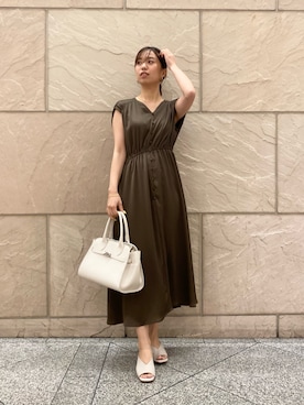 「URBAN RESEARCH ROSSO WOMEN(アーバンリサーチ ロッソ)の楊柳サテンウエストマークワンピース(ワンピース、ブラウン系)」を使った、matsudaさん(レディース・162cm)の夏コーディネート