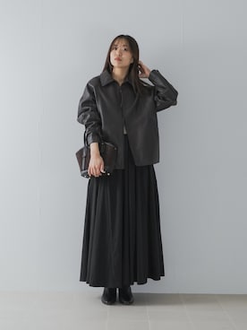 「URBAN RESEARCH ROSSO WOMEN(アーバンリサーチ ロッソ)のシープレザーzipブルゾン(その他アウター、ブラウン系)」を使った、matsudaさん(レディース・162cm)の夏コーディネート