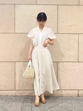 「アイテム（かごバッグ）」を使った、matsudaさん（レディース・162cm）の春コーディネート