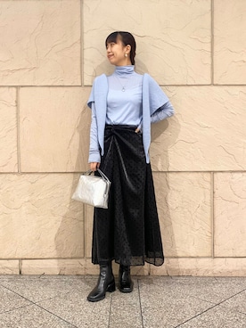 「URBAN RESEARCH ROSSO WOMEN（アーバンリサーチ　ロッソ）のドットフロッキーフレアスカート（スカート）」を使った、matsudaさん（レディース・162cm）の秋コーディネート