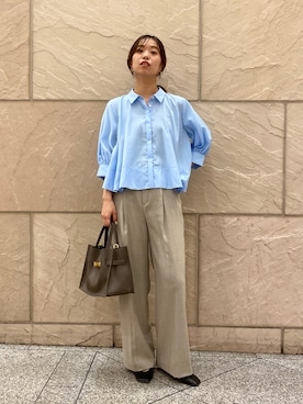「URBAN RESEARCH ROSSO WOMEN(アーバンリサーチ ロッソ)のウォッシャブルブライトローンシャツブラウス(シャツ/ブラウス、ブルー系)」を使った、matsudaさん(レディース・162cm)の夏コーディネート