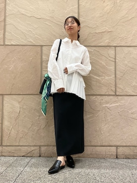 「URBAN RESEARCH ROSSO(アーバンリサーチロッソ)のELENDEEK PLEATS LAYERED SHIRTS(シャツ/ブラウス、ホワイト系)」を使った、matsudaさん(レディース・162cm)の春コーディネート