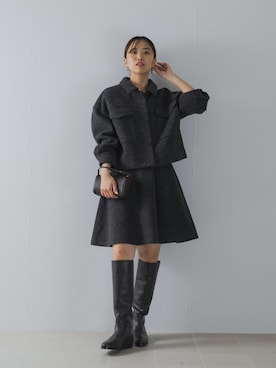 「URBAN RESEARCH ROSSO(アーバンリサーチロッソ)のブークレーブルゾン(ブルゾン、グレー系)」を使った、matsudaさん(レディース・162cm)の秋コーディネート