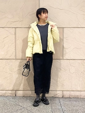 「オンオフ兼用」｜「アイテム（ダウンジャケット/コート）」を使った、matsudaさん（レディース・162cm）の冬コーディネート