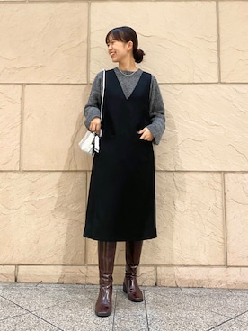 「URBAN RESEARCH ROSSO WOMEN（アーバンリサーチ　ロッソ）のアイテム（ジャンパースカート）」を使った、matsudaさん（レディース・162cm）の冬コーディネート