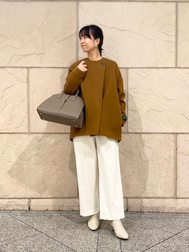 「アイテム（ノーカラーコート）」を使った、matsudaさん（レディース・162cm）の秋コーディネート