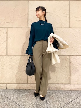 「アイテム（チェスターコート）」を使った、matsudaさん（レディース・162cm）の冬コーディネート