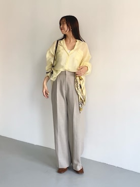「URBAN RESEARCH ROSSO WOMEN(アーバンリサーチ ロッソ)のシアースキッパーシャツ(シャツ/ブラウス、イエロー系)」を使った、matsudaさん(レディース・162cm)の夏コーディネート