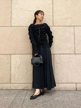 「URBAN RESEARCH ROSSO WOMEN(アーバンリサーチ ロッソ)のMewl シャーリング トップス(その他トップス、ブラック系)」を使った、matsudaさん(レディース・162cm)の春コーディネート