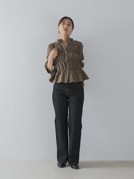 「URBAN RESEARCH ROSSO WOMEN(アーバンリサーチ ロッソ)のチェックシャーリングブラウス(シャツ/ブラウス、ブラウン系)」を使った、matsudaさん(レディース・162cm)の夏コーディネート
