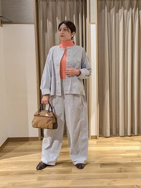 「studio CLIP（スタディオクリップ）のアイテム（ノーカラージャケット）」を使った、emiclip1921さん（レディース・160cm）の冬コーディネート