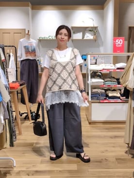 「studio CLIP（スタディオクリップ）のクロシェレースビスチェ（ベスト、その他）」を使った、emiclip1921さん（レディース・160cm）の夏コーディネート