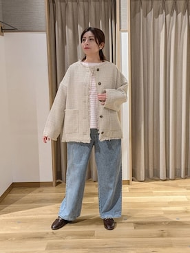 「studio CLIP（スタディオクリップ）のアイテム（ノーカラージャケット）」を使った、emiclip1921さん（レディース・160cm）の冬コーディネート