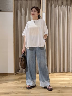 「studio CLIP（スタディオクリップ）のアイテム（Tシャツ/カットソー）」を使った、emiclip1921さん（レディース・160cm）の夏コーディネート
