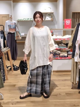 「studio CLIP（スタディオクリップ）のデザインチェーンネックレス（ネックレス、その他）」を使った、emiclip1921さん（レディース・160cm）の夏コーディネート