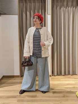 「studio CLIP（スタディオクリップ）のアイテム（ノーカラージャケット）」を使った、emiclip1921さん（レディース・160cm）の冬コーディネート