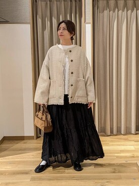 「studio CLIP（スタディオクリップ）のアイテム（ノーカラージャケット）」を使った、emiclip1921さん（レディース・160cm）の冬コーディネート