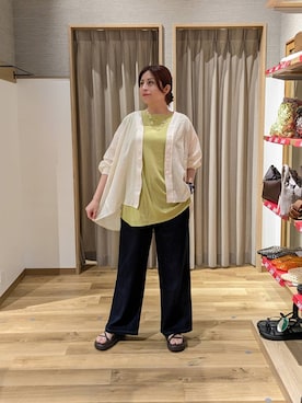 「studio CLIP（スタディオクリップ）の軽らく厚底ナローサンダル（サンダル、ブラウン系）」を使った、emiclip1921さん（レディース・160cm）の夏コーディネート