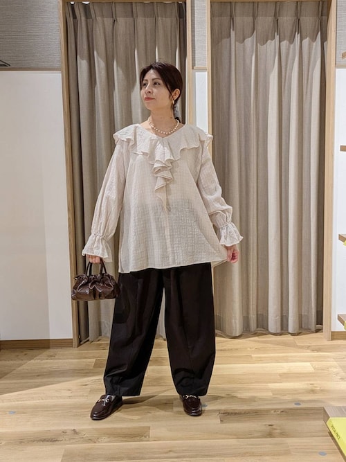 セール】フロント切り替えギャザーパンツ[プチ・プラスサイズあり