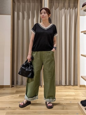 「アイテム（デニムパンツ、グリーン系）」を使った、emiclip1921さん（レディース・160cm）の夏コーディネート