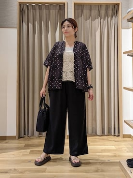 「studio CLIP（スタディオクリップ）の3Dレースドルマンシャツ（シャツ/ブラウス、その他）」を使った、emiclip1921さん（レディース・160cm）の夏コーディネート