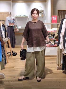 「studio CLIP（スタディオクリップ）のデザインチェーンネックレス（ネックレス、その他）」を使った、emiclip1921さん（レディース・160cm）の夏コーディネート