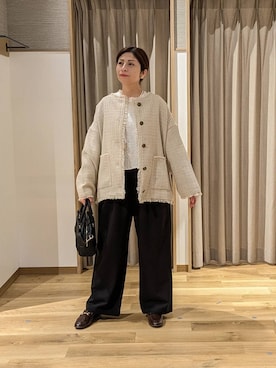 「studio CLIP（スタディオクリップ）のアイテム（ノーカラージャケット）」を使った、emiclip1921さん（レディース・160cm）の冬コーディネート