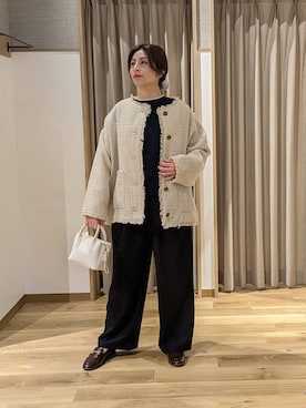 「studio CLIP（スタディオクリップ）のアイテム（ノーカラージャケット）」を使った、emiclip1921さん（レディース・160cm）の冬コーディネート