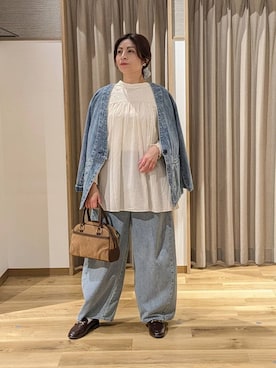 「studio CLIP（スタディオクリップ）のアイテム（ノーカラージャケット）」を使った、emiclip1921さん（レディース・160cm）の冬コーディネート