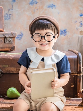 「アイテム（オールインワン・サロペット）」を使った、T&M&Oさん（キッズ・80cm）の秋コーディネート