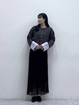 「RAGEBLUE（レイジブルー）のロールアップデザイン/バイカラーニットカーディガン（カーディガン/ボレロ、グレー系）」を使った、moemistyleさん（レディース・170cm）の冬コーディネート