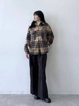 「RAGEBLUE（レイジブルー）のシャギーチェックBIG CPOジャケット（ブルゾン）」を使った、moemistyleさん（レディース・170cm）の秋コーディネート