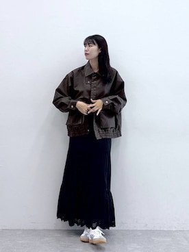 「RAGEBLUE（レイジブルー）のヴィンテージライク/BIGフェイクレザージャケット（ブルゾン）」を使った、moemistyleさん（レディース・170cm）の秋コーディネート